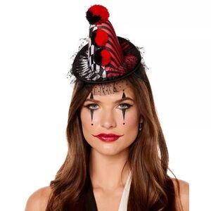 Halloween lot - clown neck costume, headband, tattoo face design and stickers.